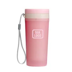 Copo Plastico com tampa e cordao