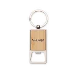 chaveiro personalizado abridor de garrafa em metal e madeira