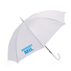 Guarda-chuva automático personalizado com logo aberto de cor branca com cabo plástco.