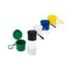 kit capa de chuva com pote plástico com mosquetão para guarda a capa.