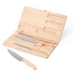 kit facas churrasco e garfo com estojo em madeira