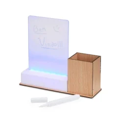 porta-canetas com quadro de recados iluminado por LED